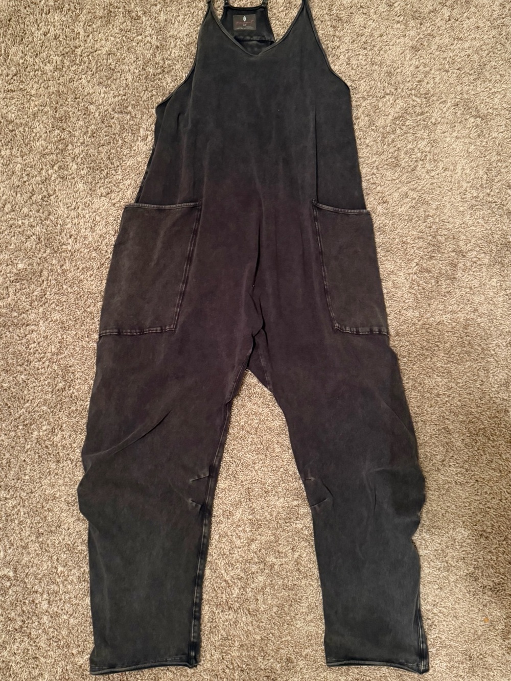 Free People Washed Black Relaxed Overalls Jumpsuit